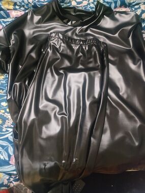 Black Faux Leather Shiny Top and Pants Set